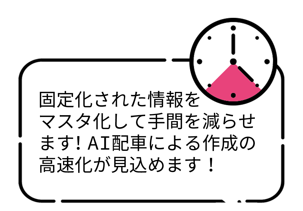 固定化された情報をマスタ化して手間を減らせます！AI配車による作成の高速化が見込めます！